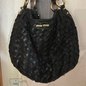 Miu miu woven leather hobo